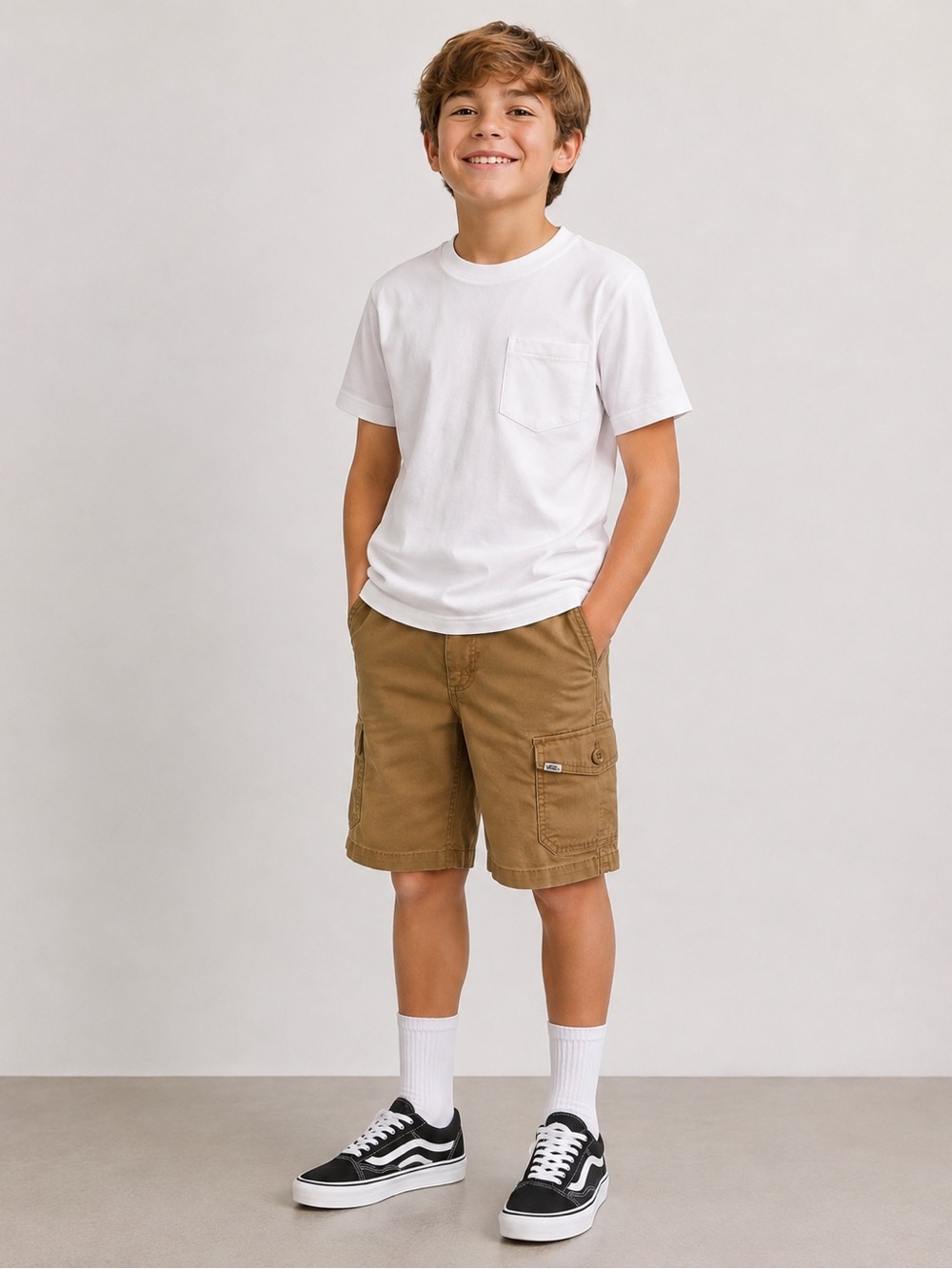 VANS Boys Khaki Cargo Shorts Size 10 Skate Utility Cotton